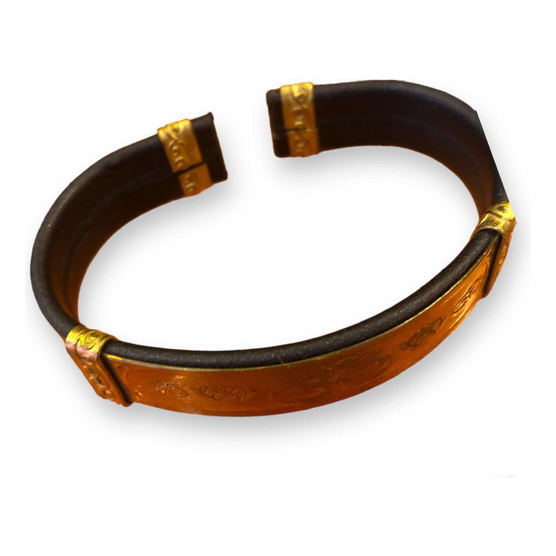 Om Engraved Leather Bracelet