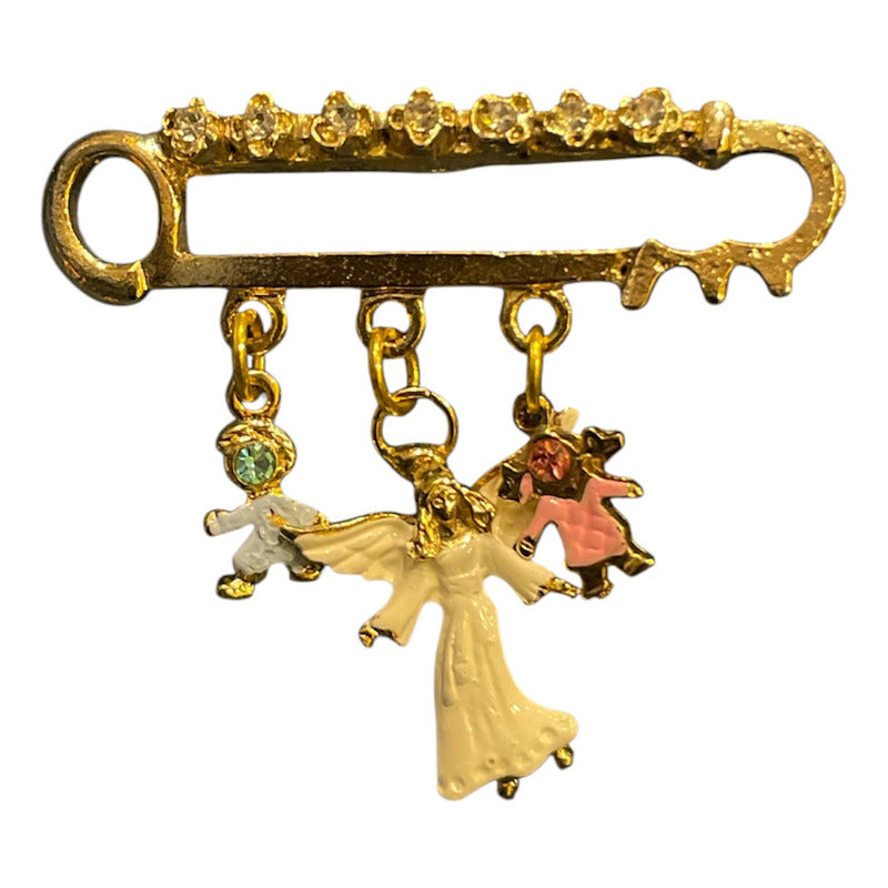 Guardian Angel Brooch 7 Gold Plated with Crystal.