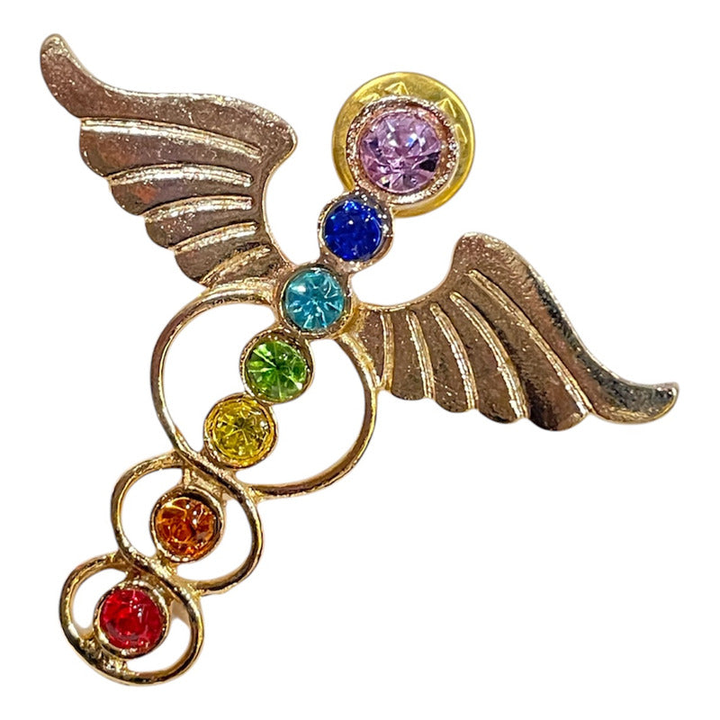7 Chakras Wings Pendant with Gold-Plated Crystal