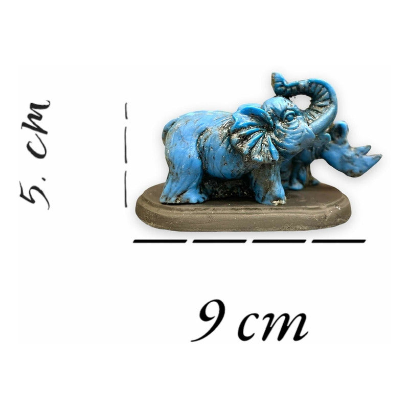 Elephant and Rhinoceros Blue National Resin 6 Cm