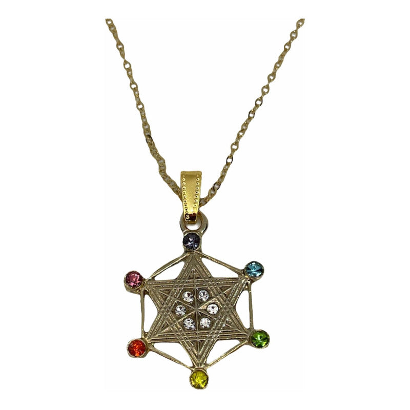 Metatron Gold Plated Pendant with Chain with Crystal