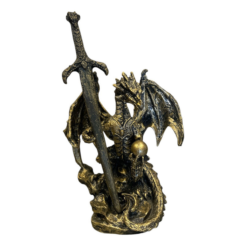 Golden Dragon Decorative Figure 12 cm Made of Mexican Resin