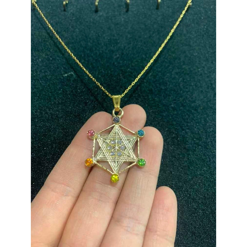 Metatron Gold Plated Pendant with Chain with Crystal