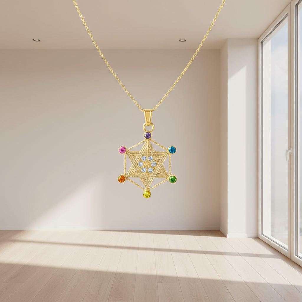 Metatron Dije Baño De Oro Con Cadena Con Cristal