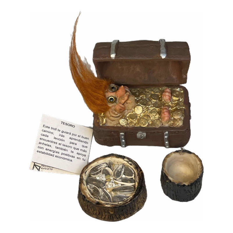 Troll Tesoro + Comedero + Bebedero + Semillas 8 Cm De Alto