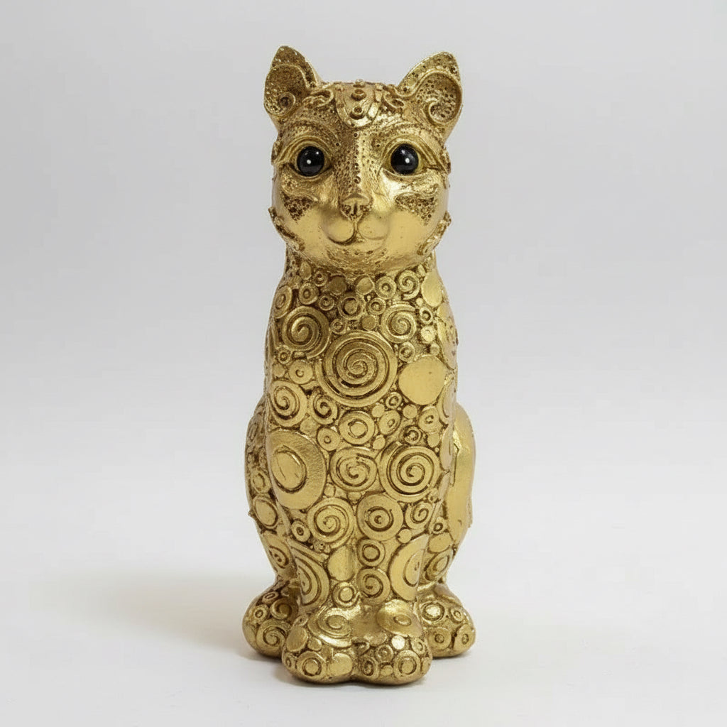 Glückskatze Harz Gold 17 cm