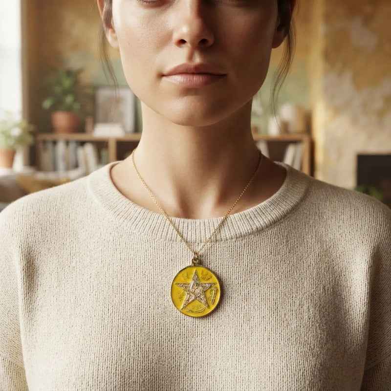 Pentagrama Ritualizado Mediano 7 Metales Tetragramaton 25mm Amarillo
