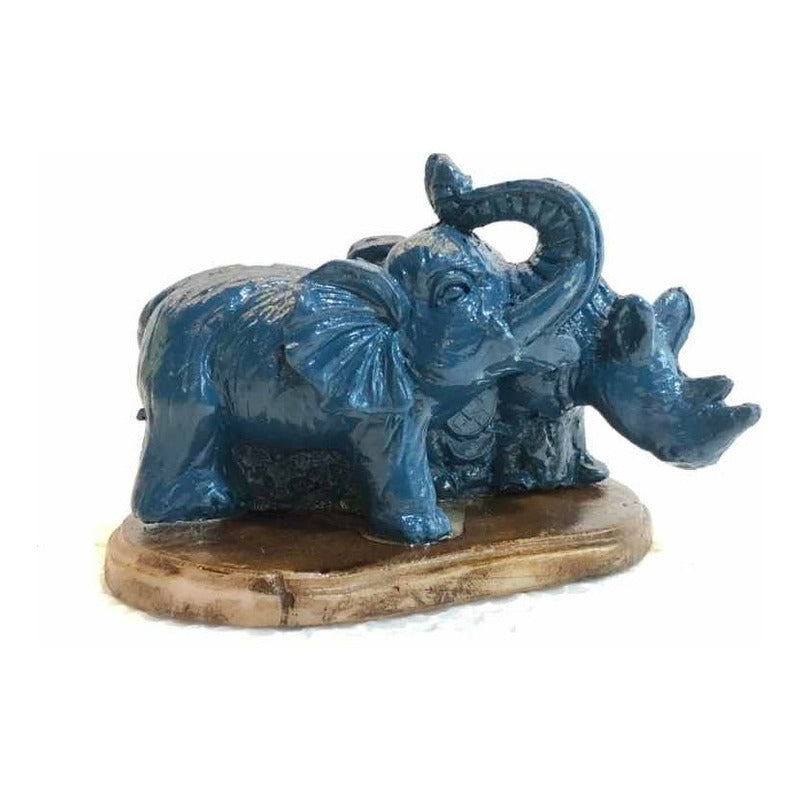 Elephant and Rhinoceros Blue National Resin 6 Cm