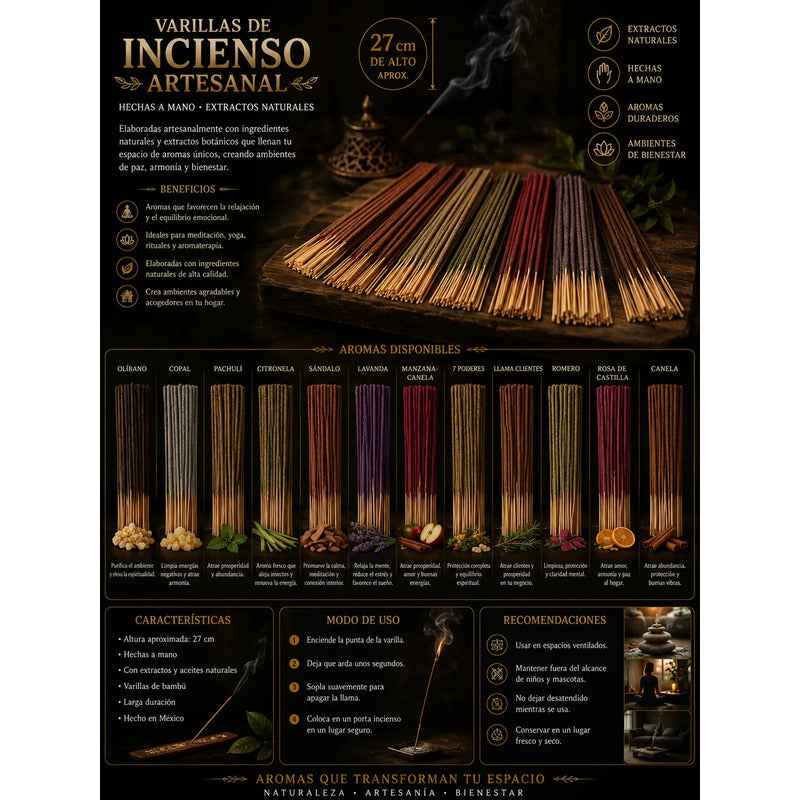Incienso Artesanal 20 Varitas Gruesas Aroma A Elegir Surtido Herbal