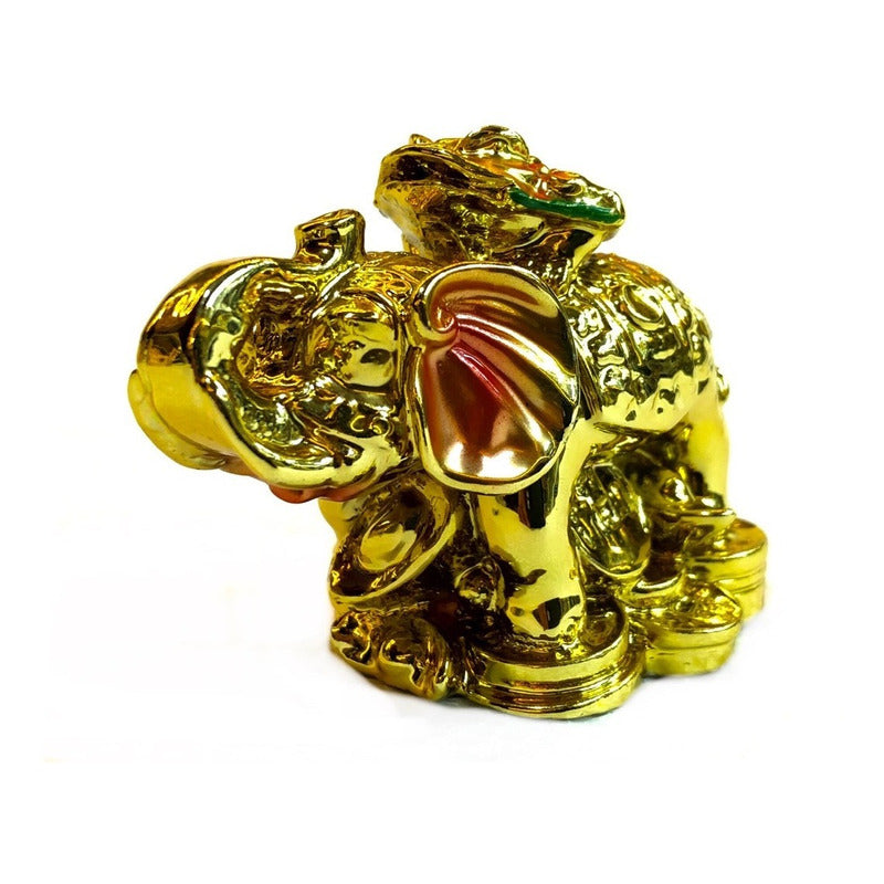 Elephant with Frog Gold Resin Figure 7 cm High