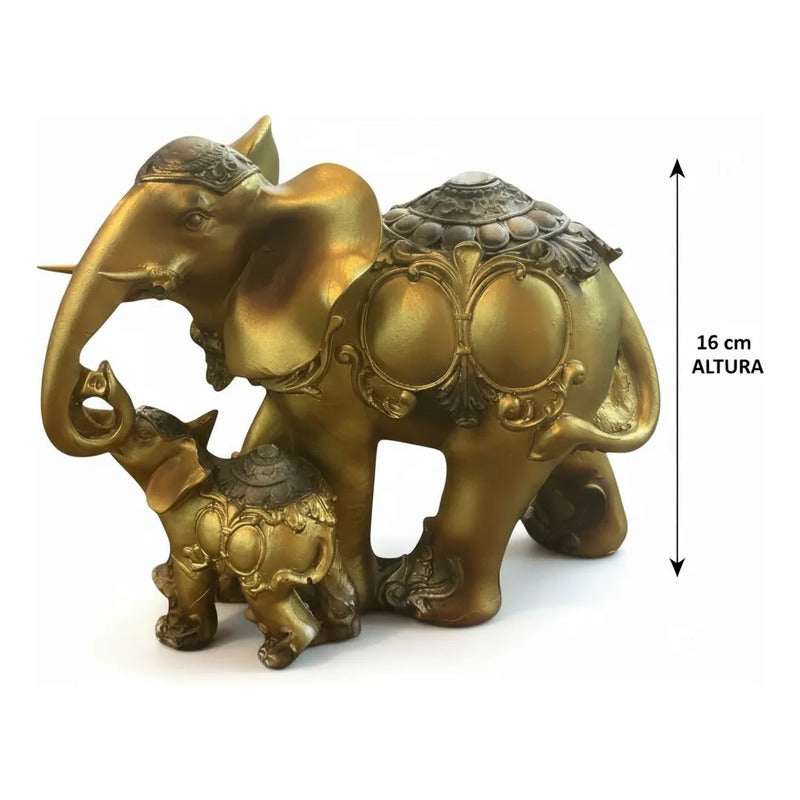 Figura Elefante De La Suerte Y Abundancia Mamá Y Cría 16cm Dorado by HEREJE