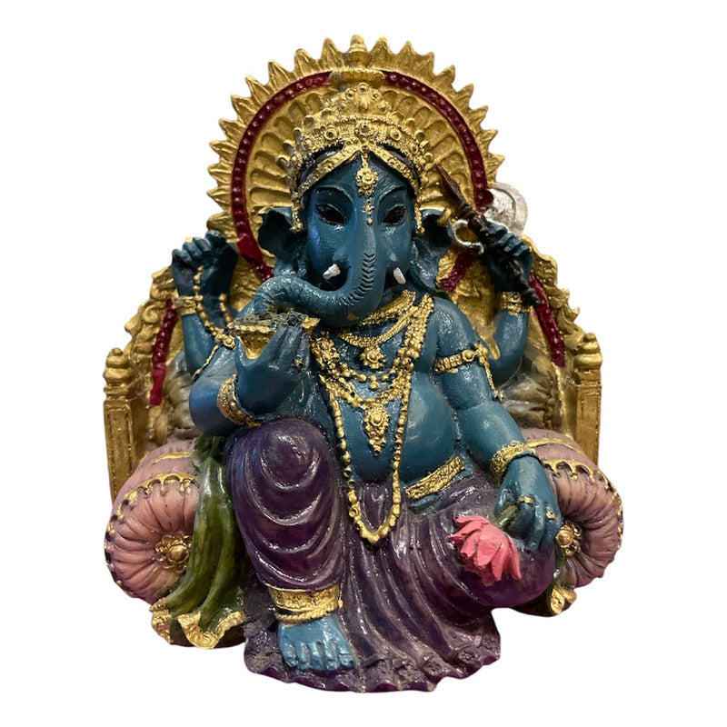 Ganesh Throne Resin Statue 14 Cm.