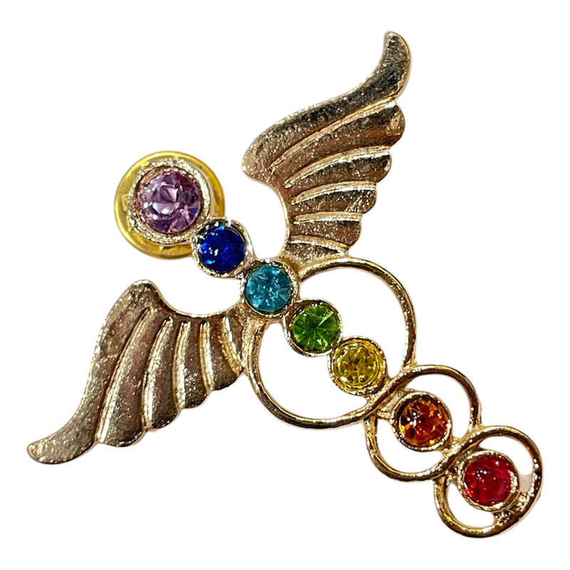 7 Chakras Wings Pendant with Gold-Plated Crystal