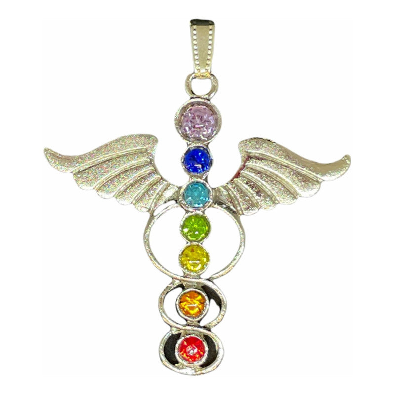 7 Chakras Wings Pendant with Gold-Plated Crystal
