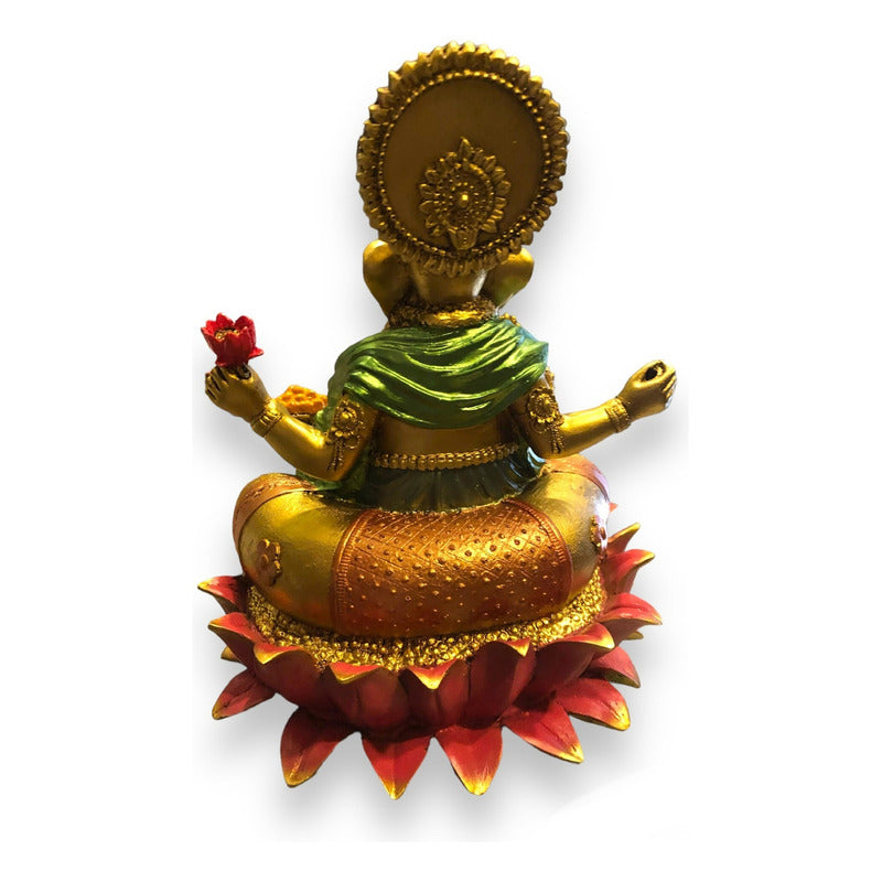 Ganesh Lotus Flower Figure In National Resin 19 Cm Painted