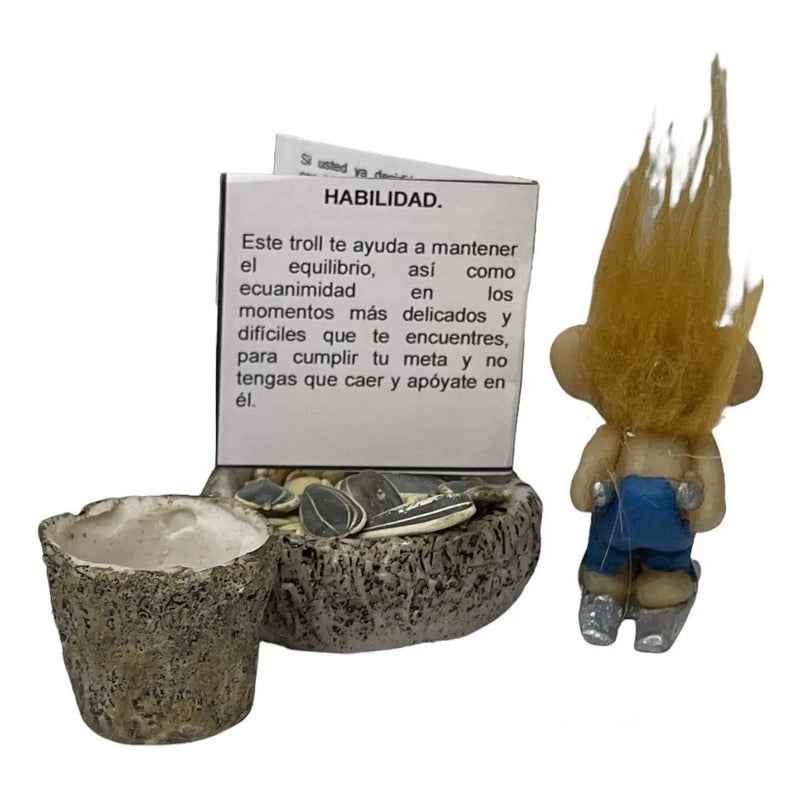 Troll Mini + Comedero + Semillas + Tarjeta Varios Modelos Habilidad 4.5cm
