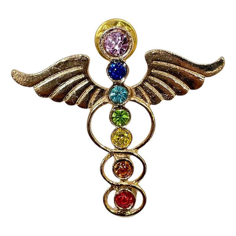 7 Chakras Wings Pendant with Gold-Plated Crystal