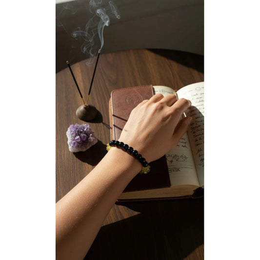 Pulsera De Citrino Natural Hereje Original. Amarillo/negro 17 Cm 18 Cm