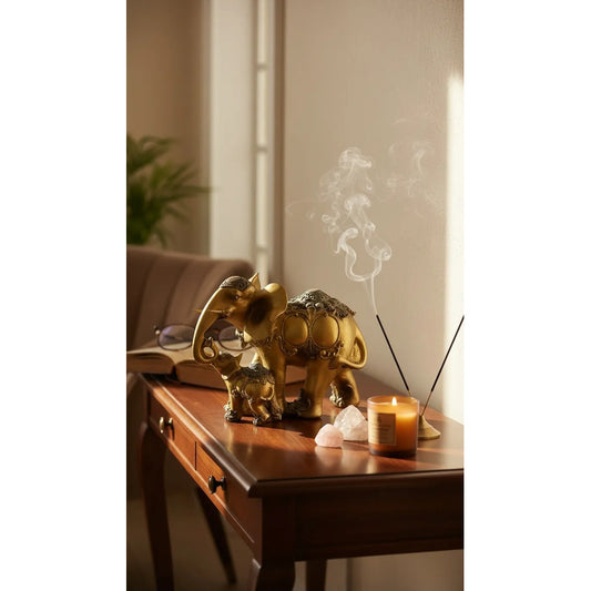 Figura Elefante De La Suerte Y Abundancia Mamá Y Cría 16cm Dorado