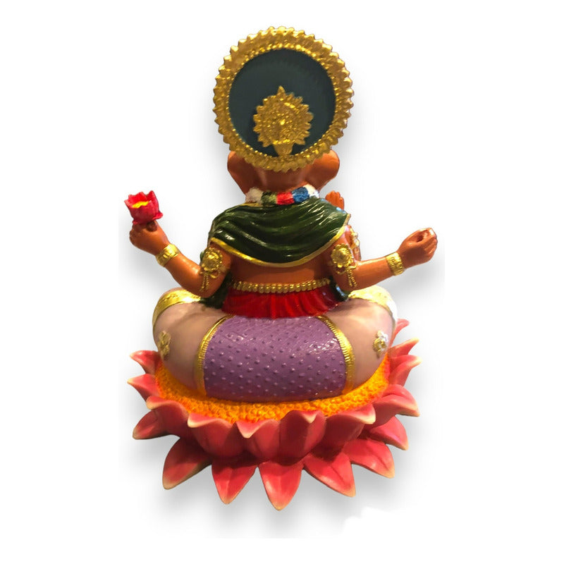 Ganesh Lotus Flower Figure In National Resin 19 Cm Painted