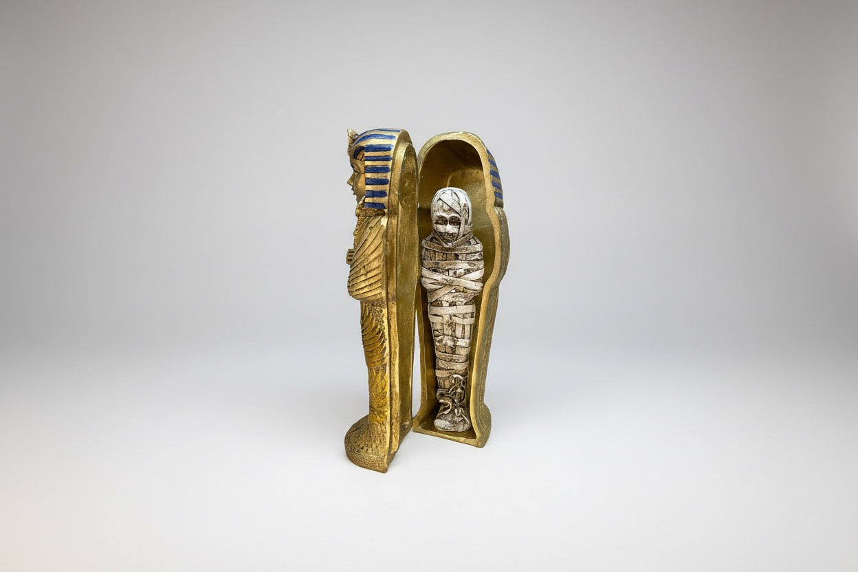 Zarcofago Tutancamon Egipcio En Resina Mexicana Artesanal Dorado