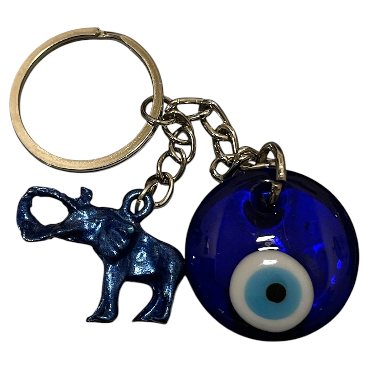 blue elephant keychain with evil eye
