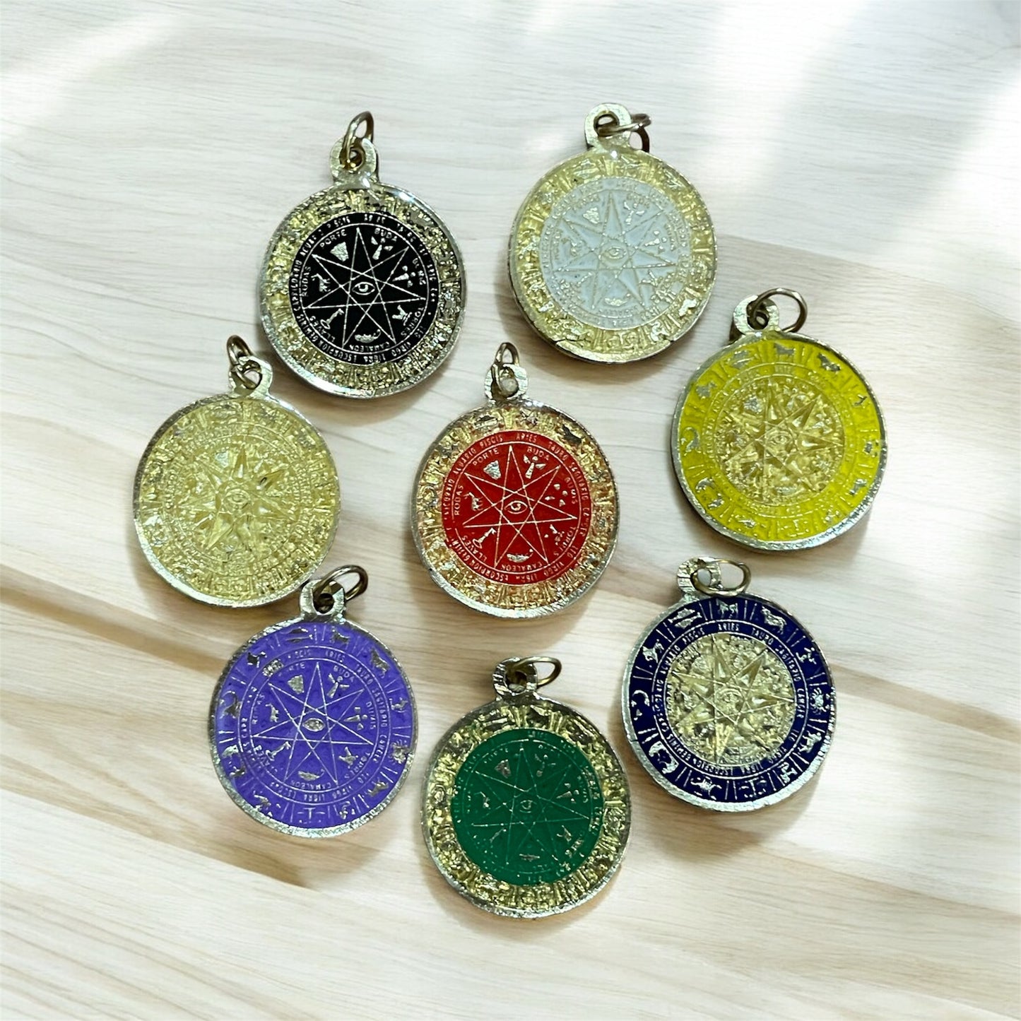 Star Pendant 12 Zodiac Signs in encapsulated metal