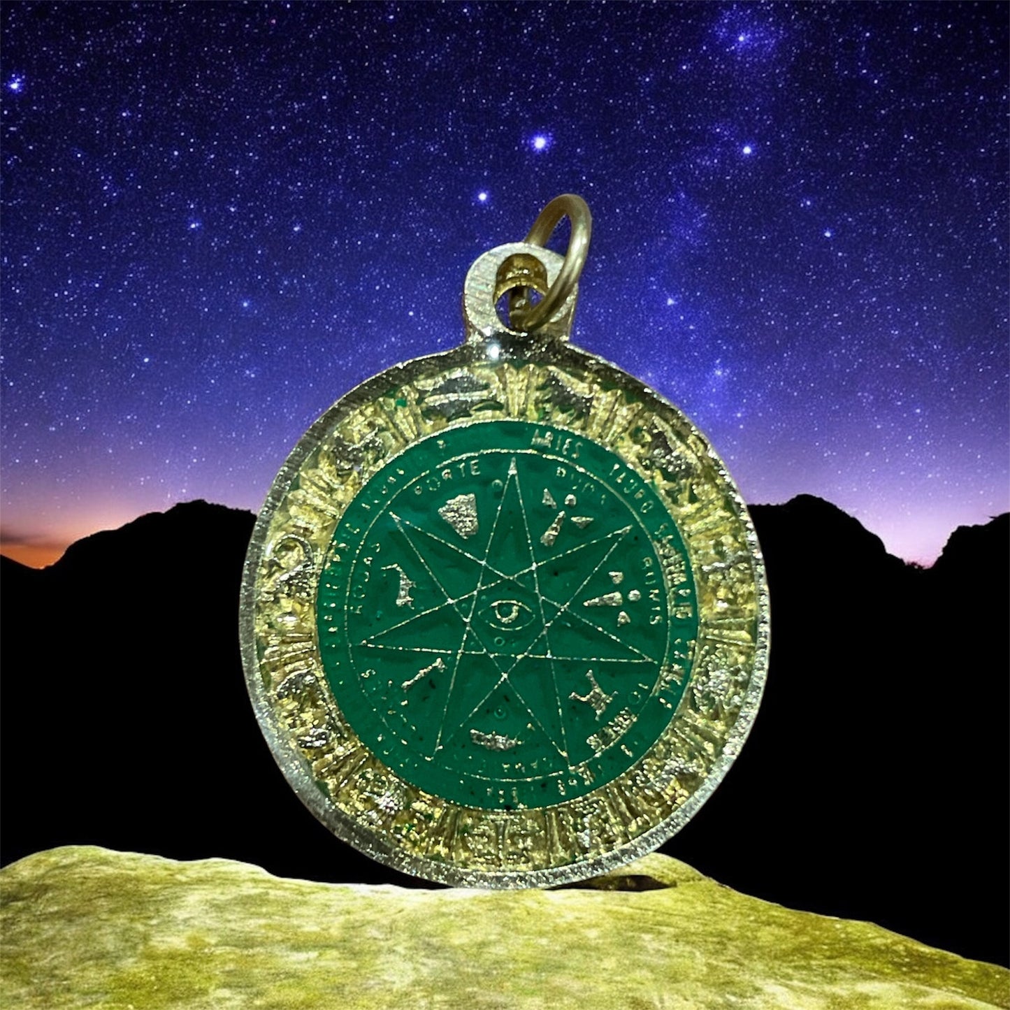 Star Pendant 12 Zodiac Signs in encapsulated metal