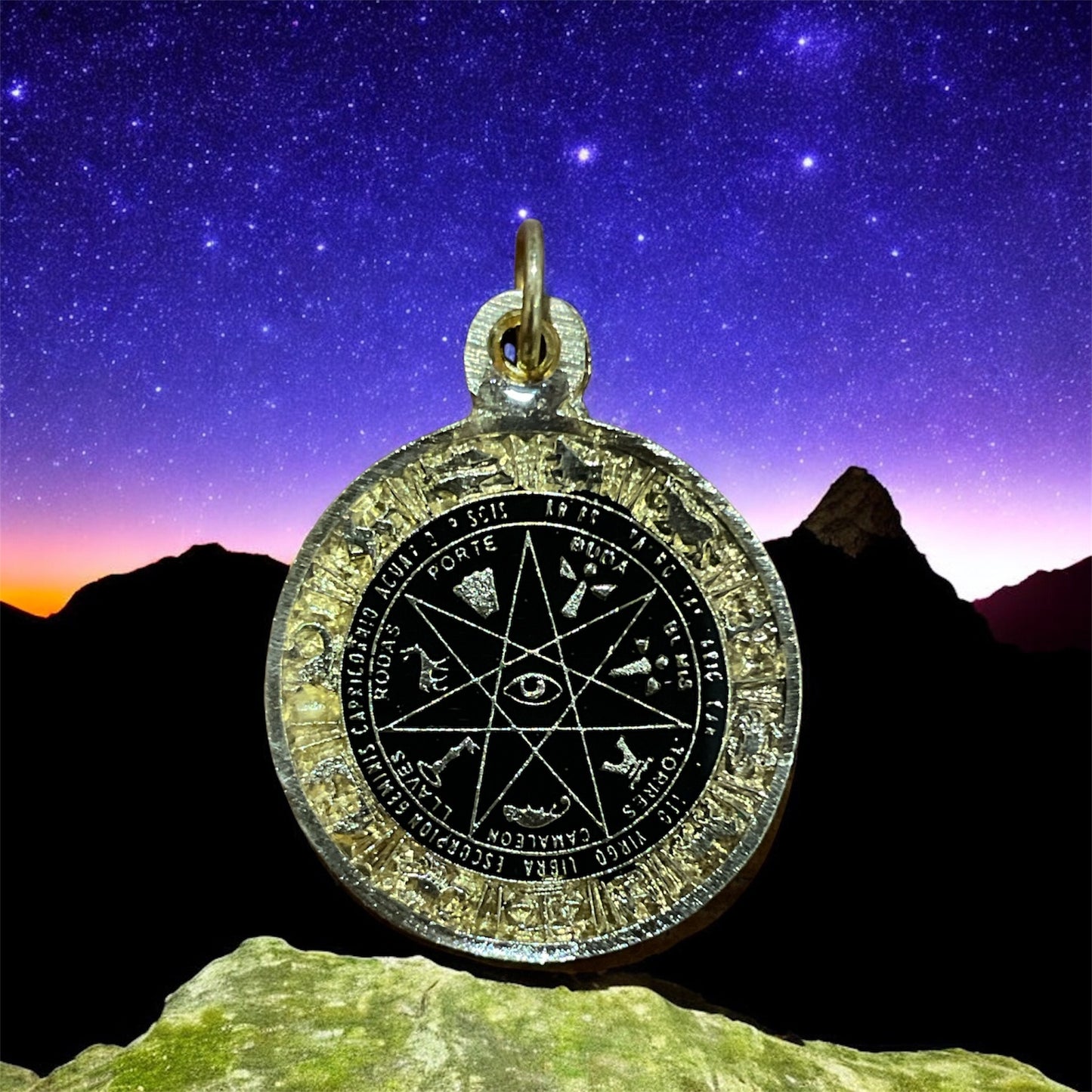 Star Pendant 12 Zodiac Signs in encapsulated metal