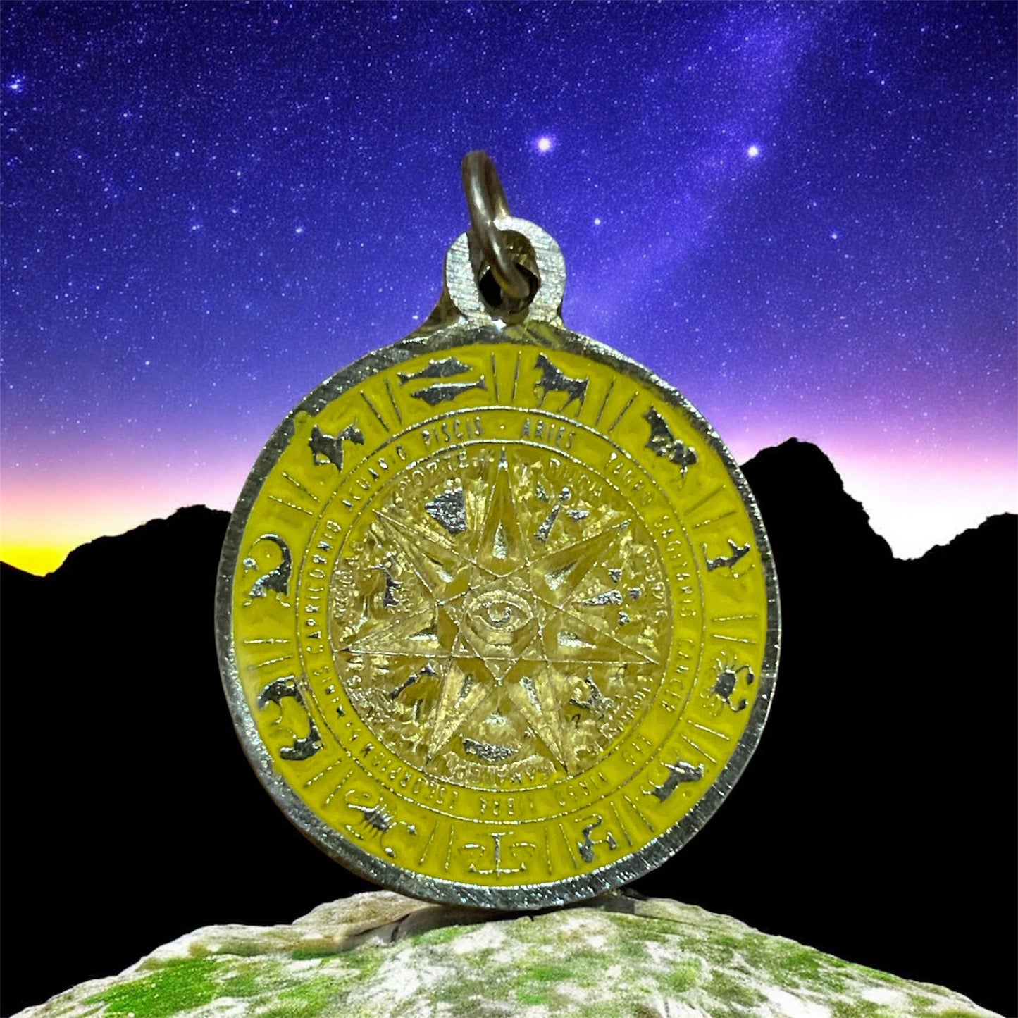 Star Pendant 12 Zodiac Signs in encapsulated metal