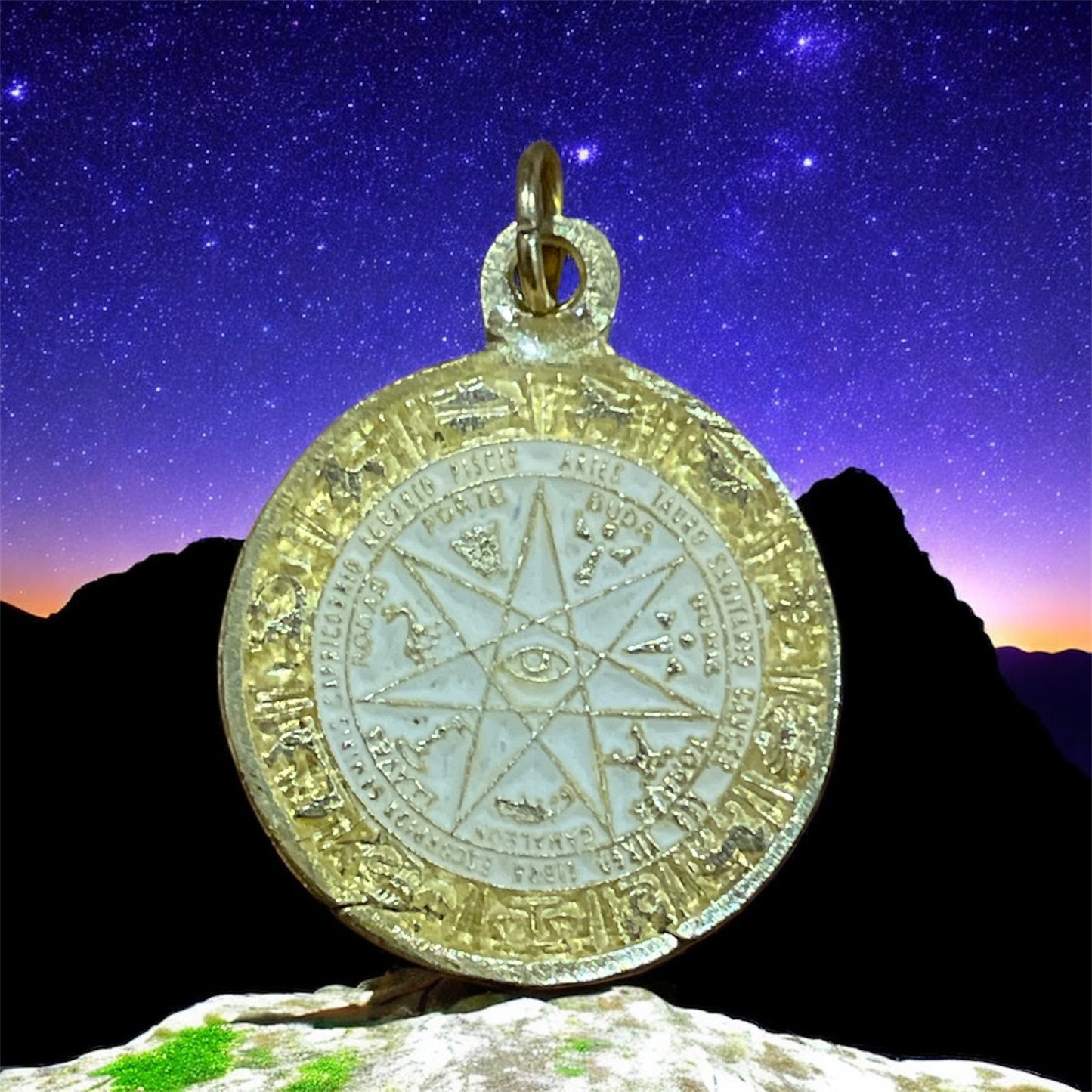 Star Pendant 12 Zodiac Signs in encapsulated metal