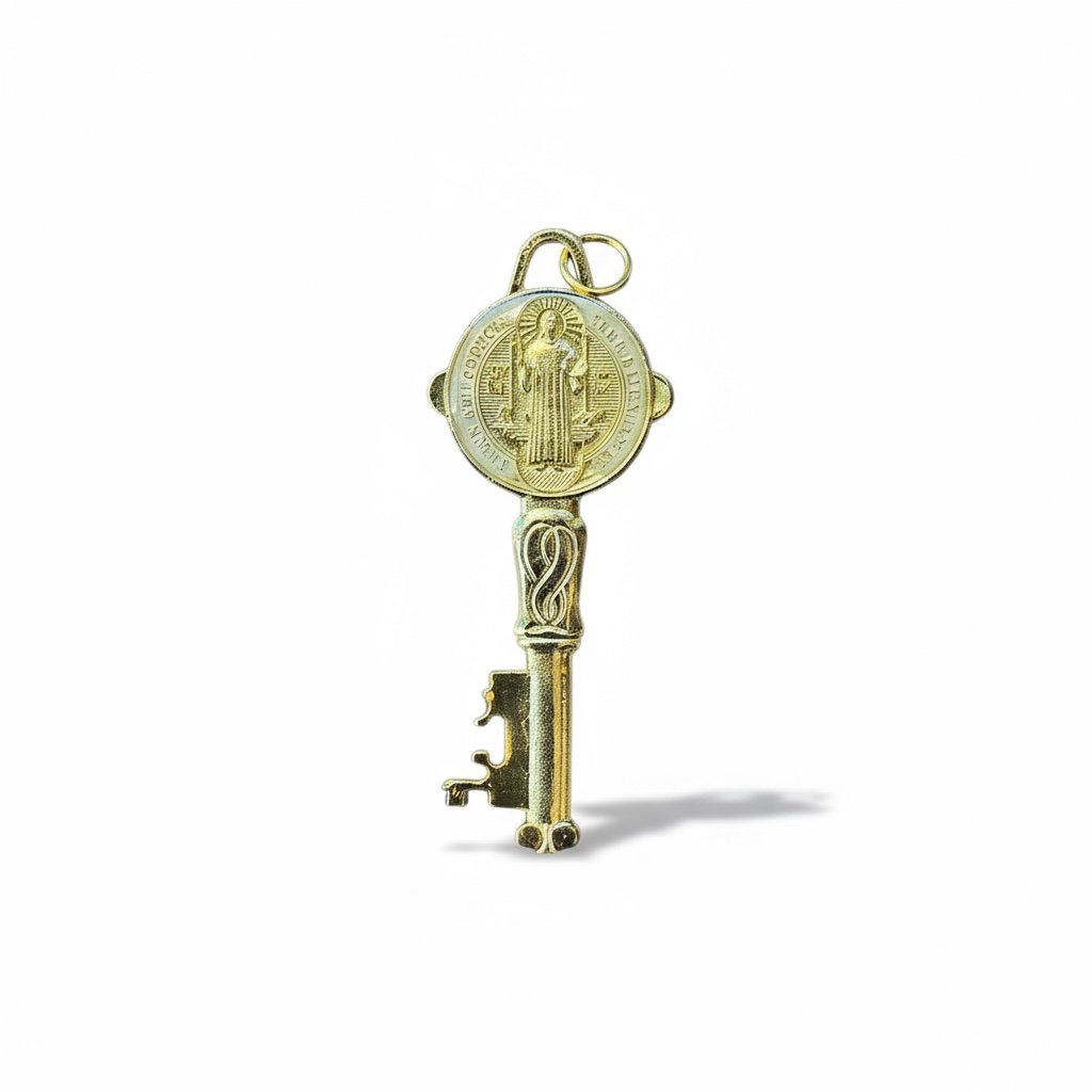 Schlüssel des Heiligen Benedikt Anhänger gekapselt vergoldet 5cm verschiedene