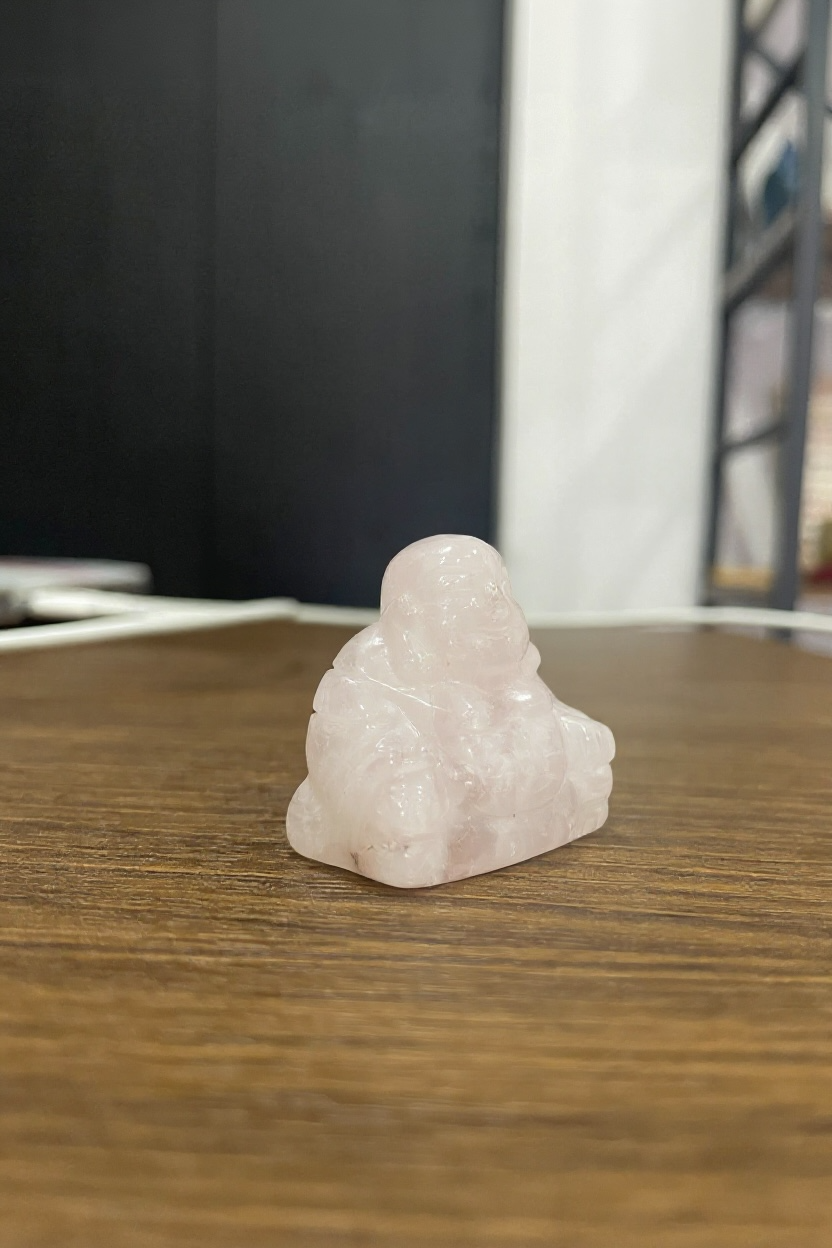 Escultura De Cuarzo Rosa En Forma De Buda