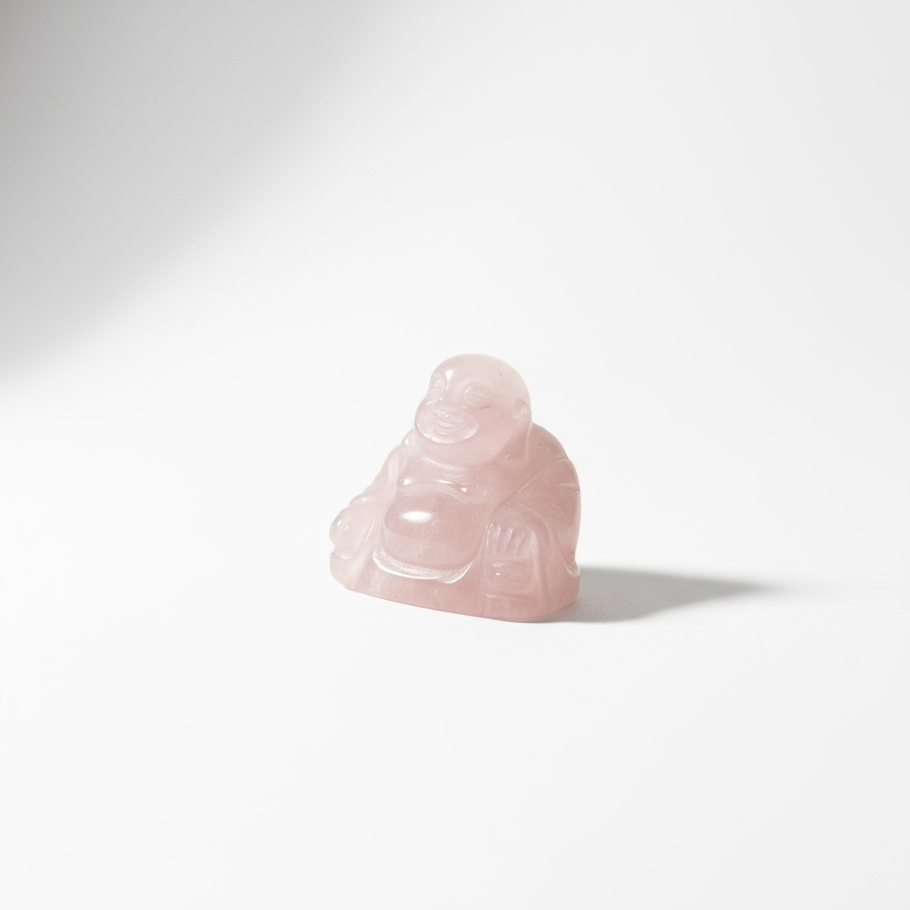 Escultura De Cuarzo Rosa En Forma De Buda