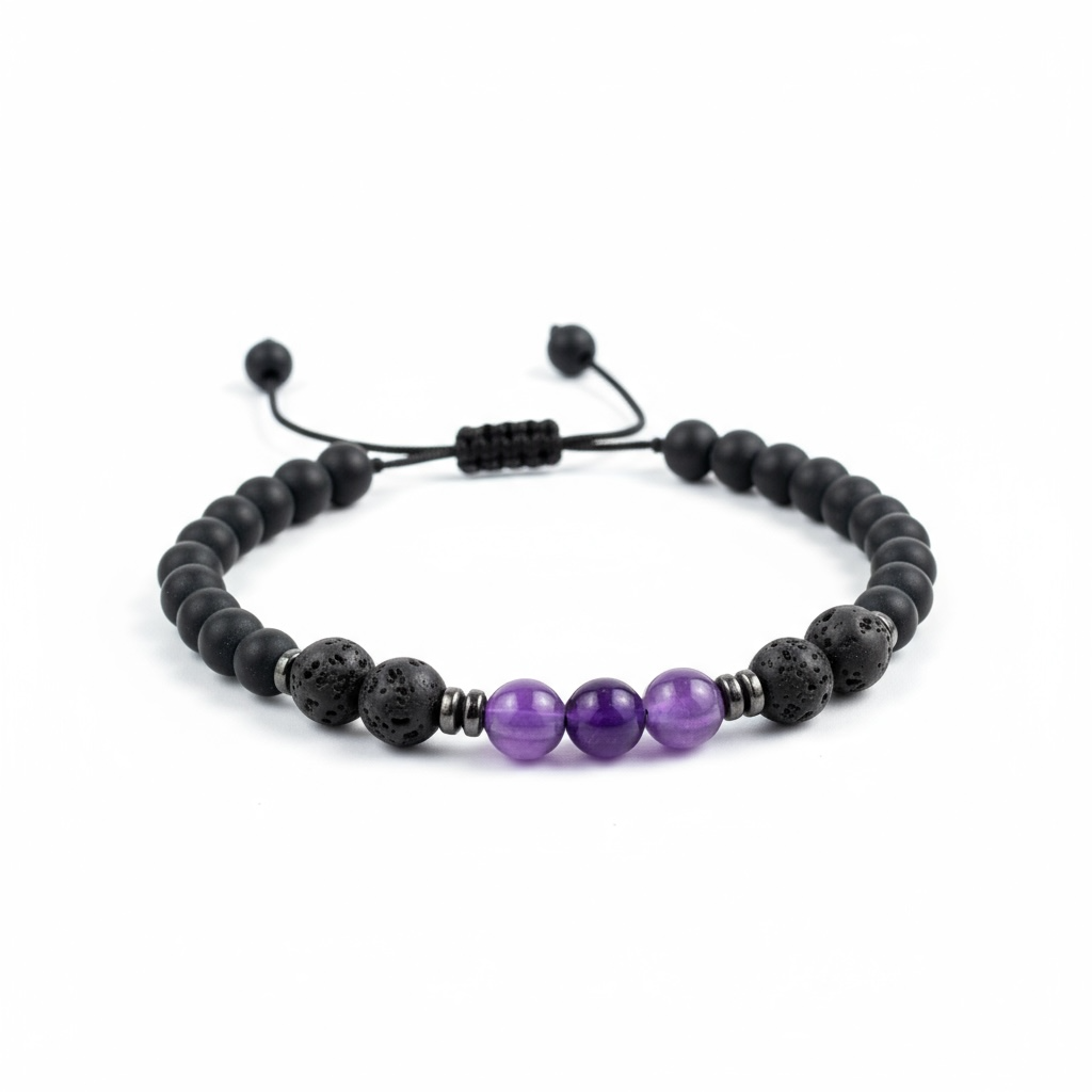 Pulsera De Amatista Con Piedra Volcánica