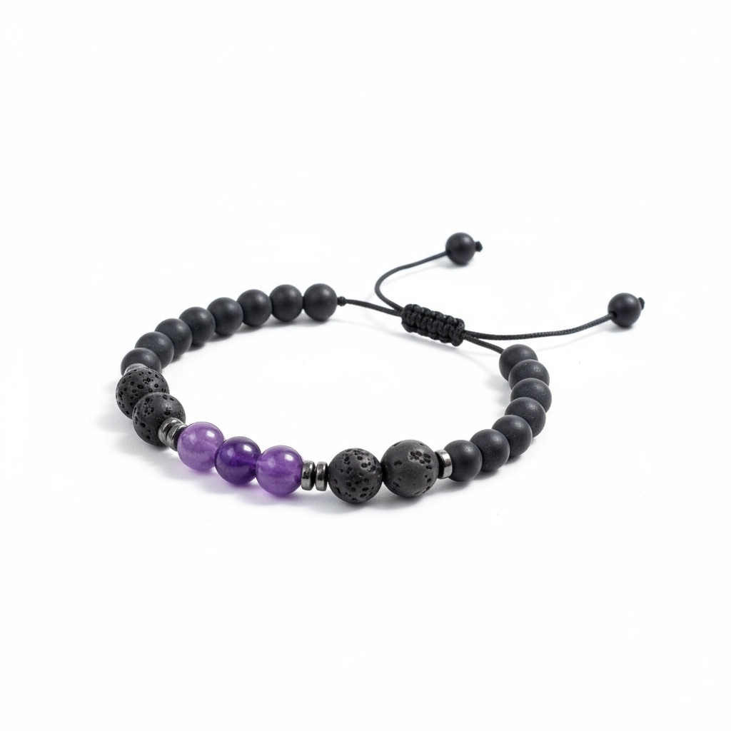 Pulsera De Amatista Con Piedra Volcánica