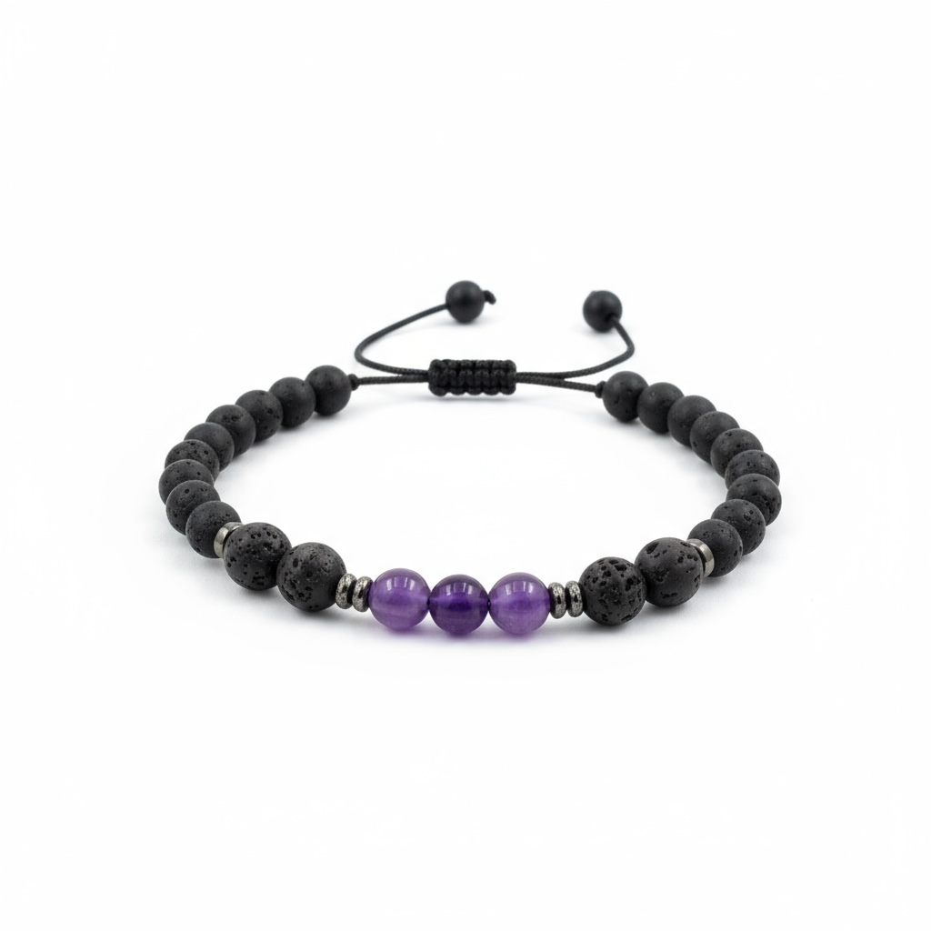 Pulsera De Amatista Con Piedra Volcánica