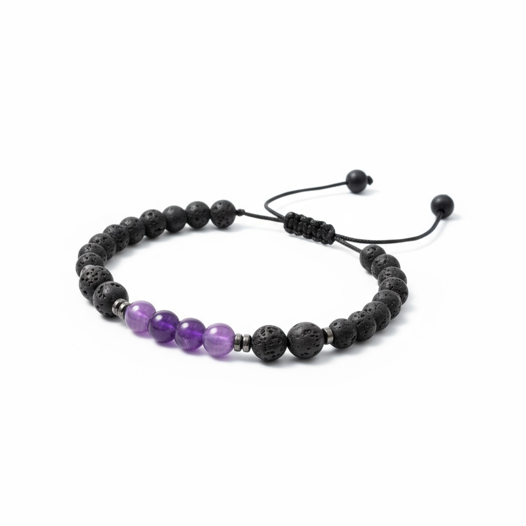 Pulsera De Amatista Con Piedra Volcánica