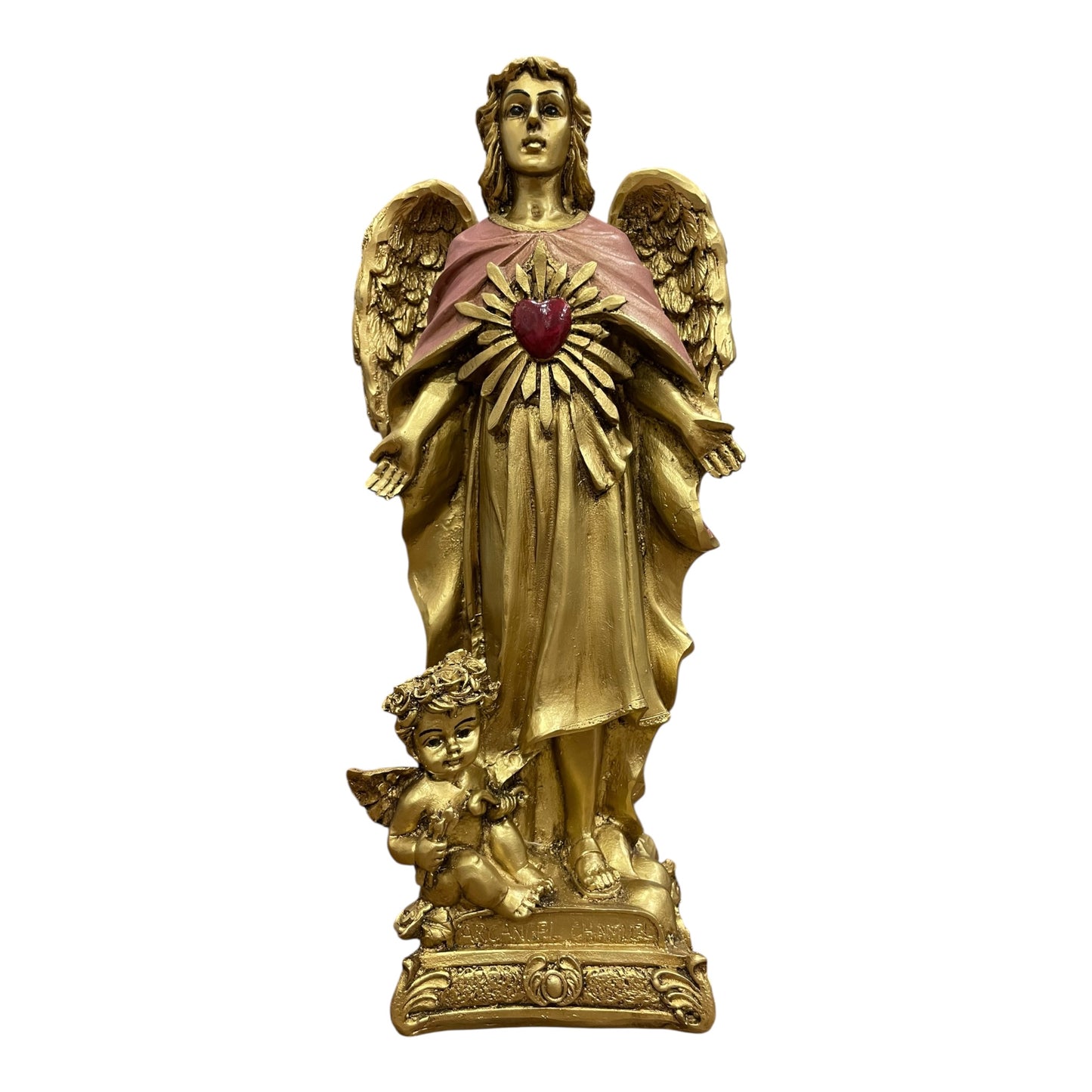 Erzengel Gabriel, Figur aus goldenem Kunstharz, mittelgroß, 22 cm hoch