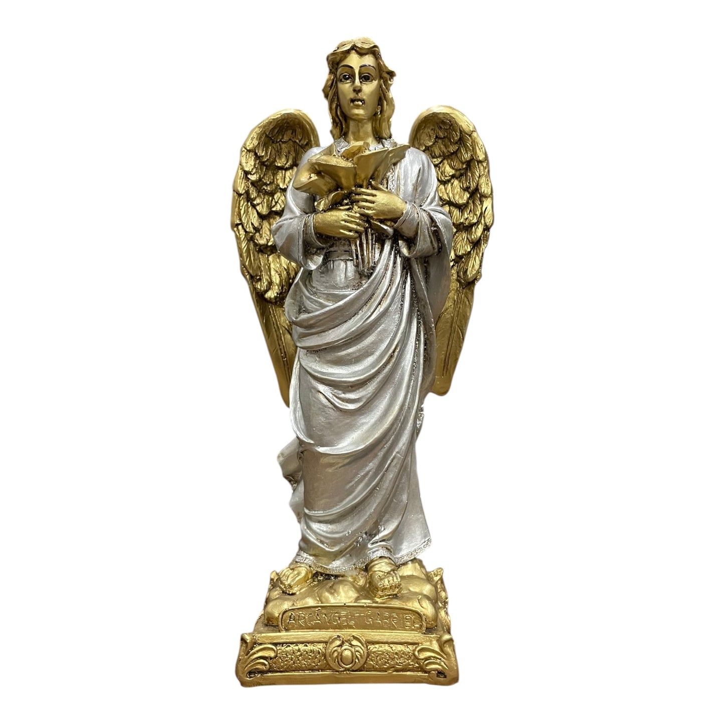 Erzengel Gabriel, Figur aus goldenem Kunstharz, mittelgroß, 22 cm hoch
