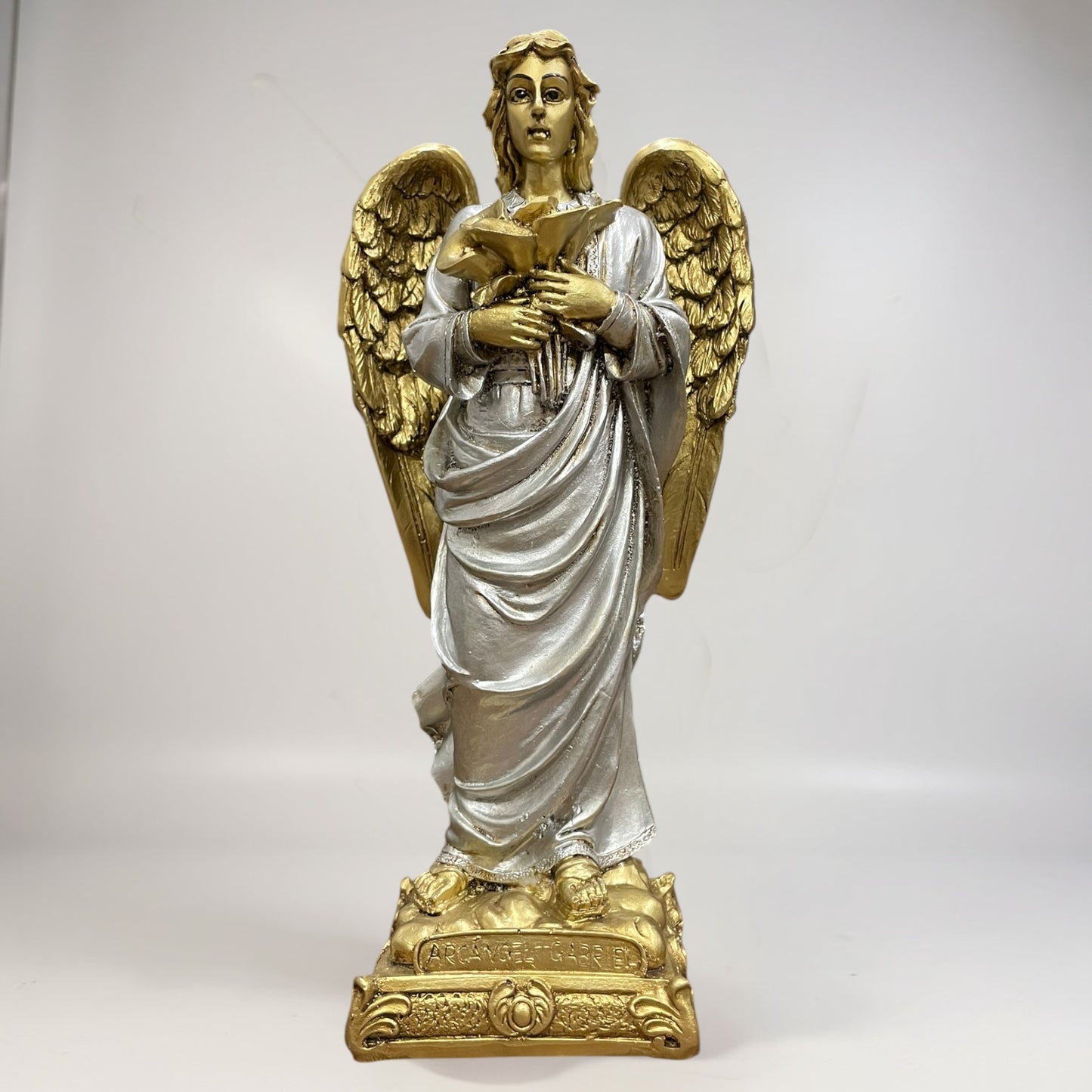 Erzengel Gabriel, Figur aus goldenem Kunstharz, mittelgroß, 22 cm hoch
