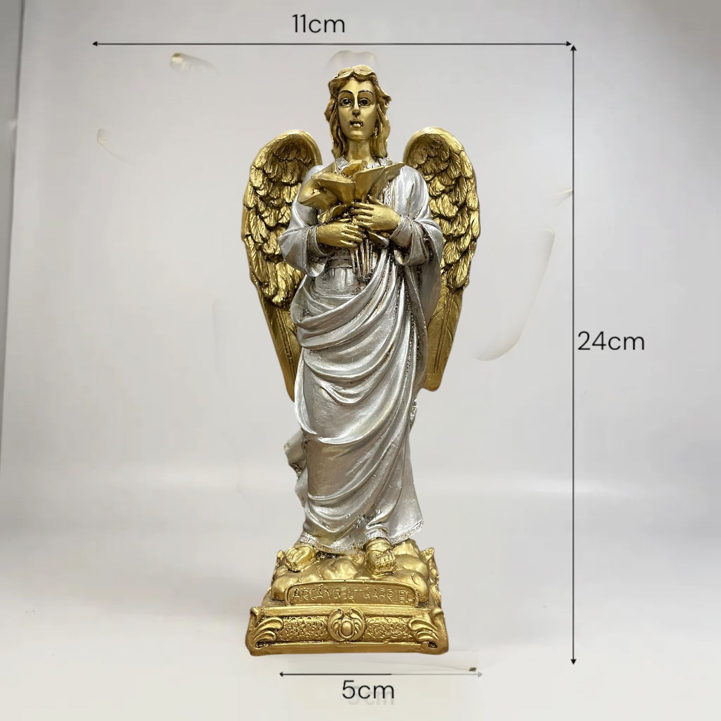Erzengel Gabriel, Figur aus goldenem Kunstharz, mittelgroß, 22 cm hoch