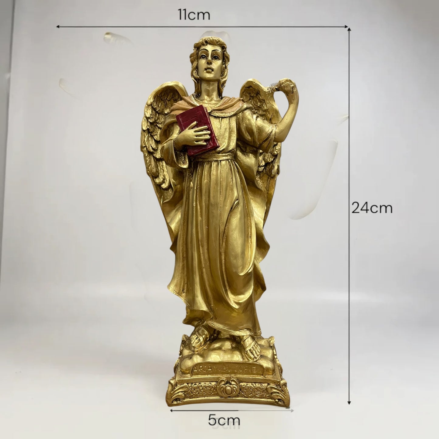 Erzengel Gabriel, Figur aus goldenem Kunstharz, mittelgroß, 22 cm hoch