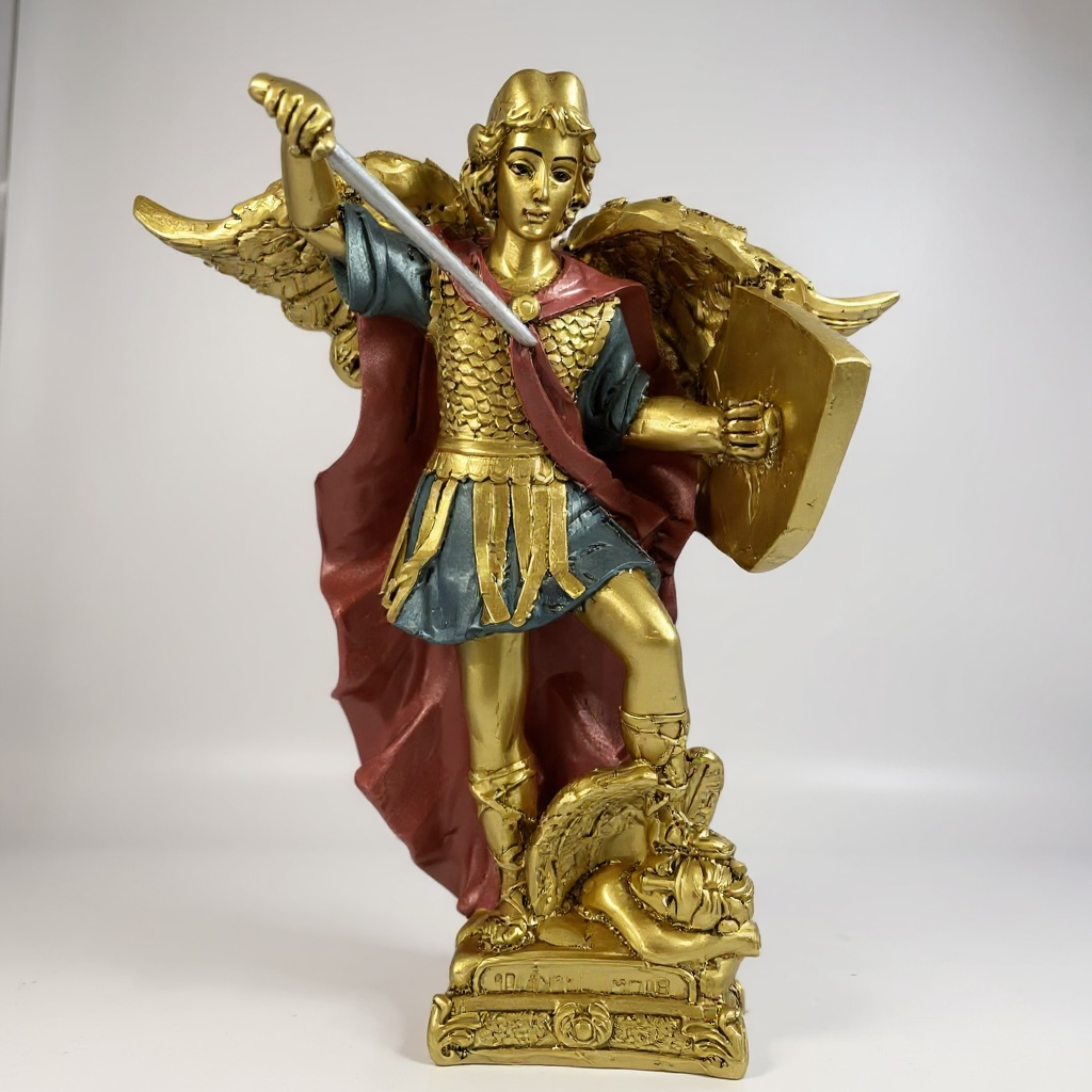 Erzengel Gabriel, Figur aus goldenem Kunstharz, mittelgroß, 22 cm hoch