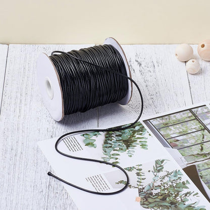 Pulsera de macramé con cordón de algodón encerado de 100 yardas, 1,5 mm, para hacer joyas, hilo encerado (negro)