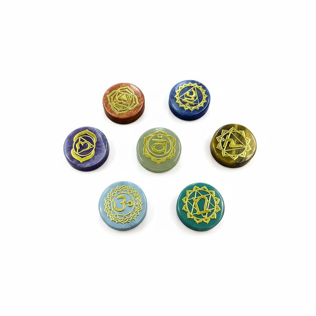 7 Chakren Quarz in Goldfolie eingraviert