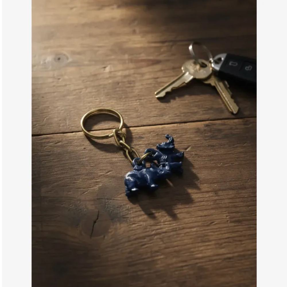 Llavero De Rinoceronte Y Elefante Azul