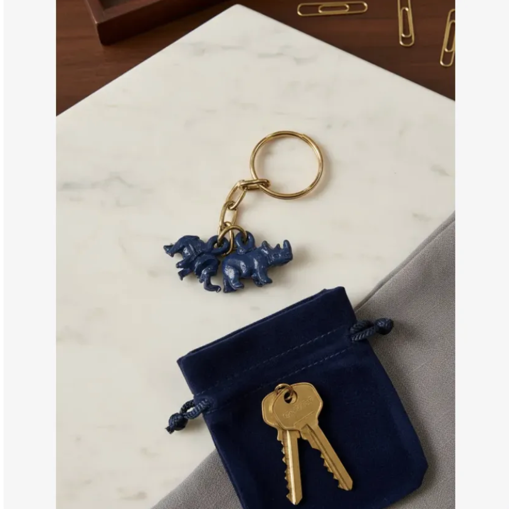 Llavero De Rinoceronte Y Elefante Azul