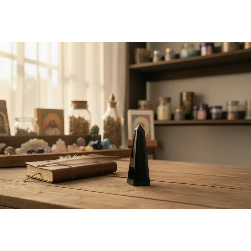 Obsidiana En Obelisco Tallado A Mano De Entre 6 Y 7 Cm Negro
