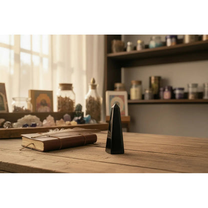 Obsidiana En Obelisco Tallado A Mano De Entre 6 Y 7 Cm Negro